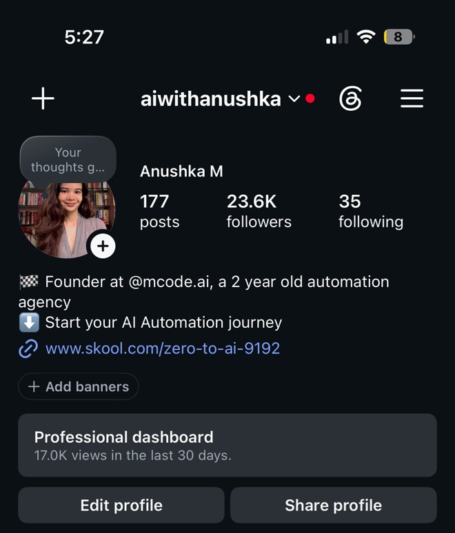 Instagram profile with 23.6K followers